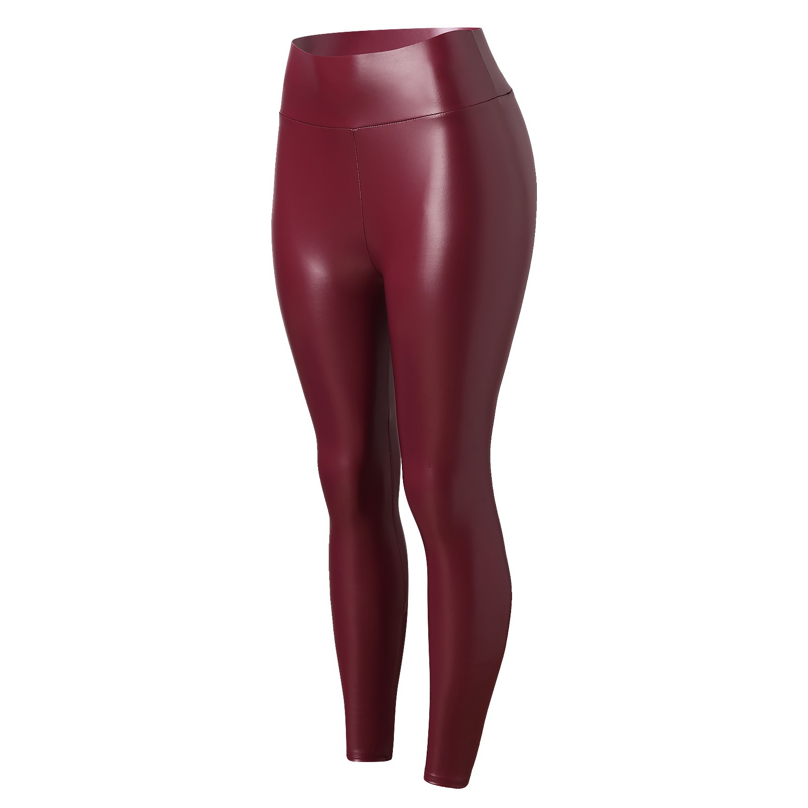 thumbnail image 2 of Leggings de cintura alta de piel sintética para mujer: pantalones holgados y elásticos de color liso para todas las estaciones, 2 of 8